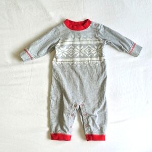 gymboree holiday jumpsuit unisex 6 months red & gray fair isle print